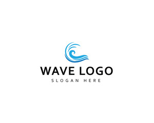 Isolated round shape logo. Blue color logotype. Flowing water image. Sea, ocean, river surface.