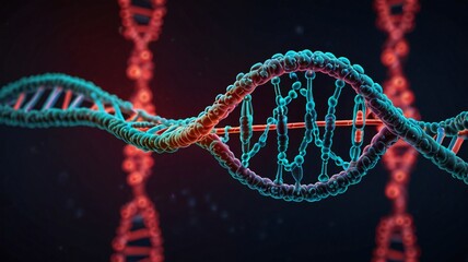 Checkup and research DNA gene biotechnology biology or genetic cells, futuristic chromosome molecule and DNA structure
