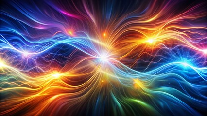 Obraz premium Vibrant glowing waves radiate dynamic electric motion, conveying energy and speed, perfect for mesmerizing wallpaper, banner, or background designs.