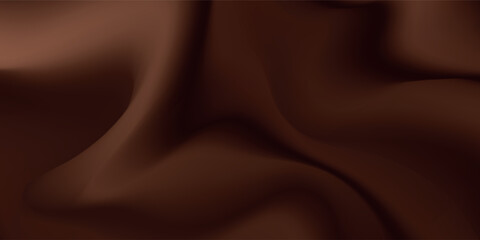 Chocolate wavy swirl background. Abstract satin chocolate waves, brown color flow. Vector
