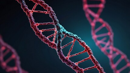 Checkup and research DNA gene biotechnology biology or genetic cells, futuristic chromosome molecule and DNA structure
