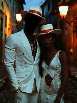 Ze Pilintra and Maria Navalha Couple Afro Brazilian Religions Umbanda, Candomble Quimbanda Entity Maladragem Rio de Janeiro at Midnight