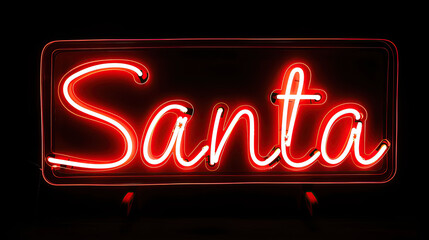 Santa in a red neon sign  over black