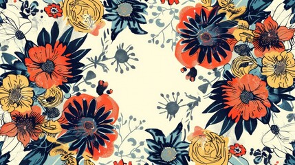 Circular floral pattern with hand drawn elements