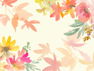 Abstract autumn background vector illustration with watercolor-painted leaves and flowers・Autumn watercolor botanical frame・Illustration for autumn sale advertisement