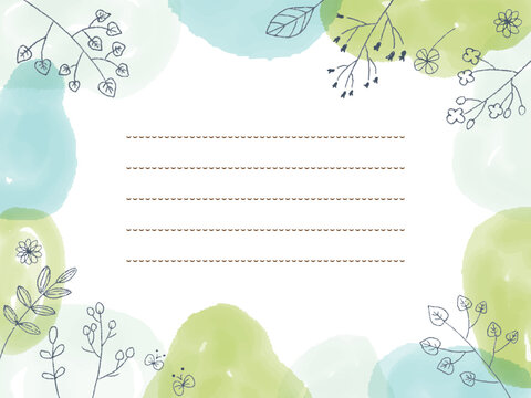 手描き爽やかな水彩と植物のお手紙フレーム