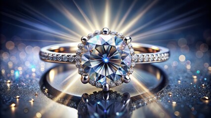 Luxurious diamond ring sparkles on a delicate finger, surrounded by subtle shadows, radiating elegance, sophistication, and eternal love.