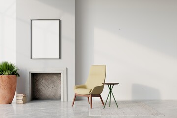 Home interior mock-up with Mockup frame, sofaand decor in modern livingroom, 3d render