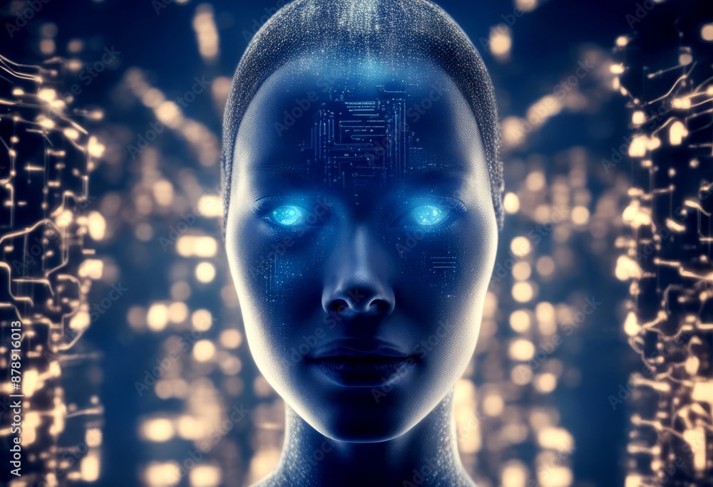 Poster concept technology domination blue face intelligence data background illustration learning machine c