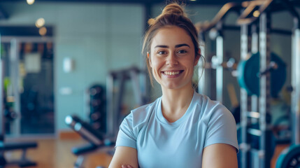 Smiling fitness trainer in gym ready for training session