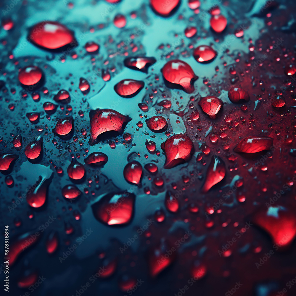 Poster abstract close-up of colorful water droplets scattered on a dark surface creating a mesmerizing and 