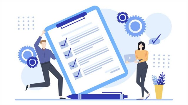 business checklist plant with management team character illustration animated video