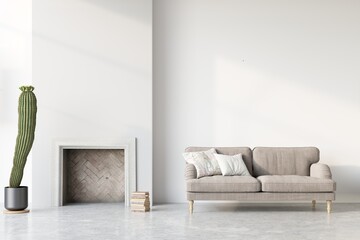 Home interior mock-up with Mockup wall, sofa and decor in modern livingroom, 3d render