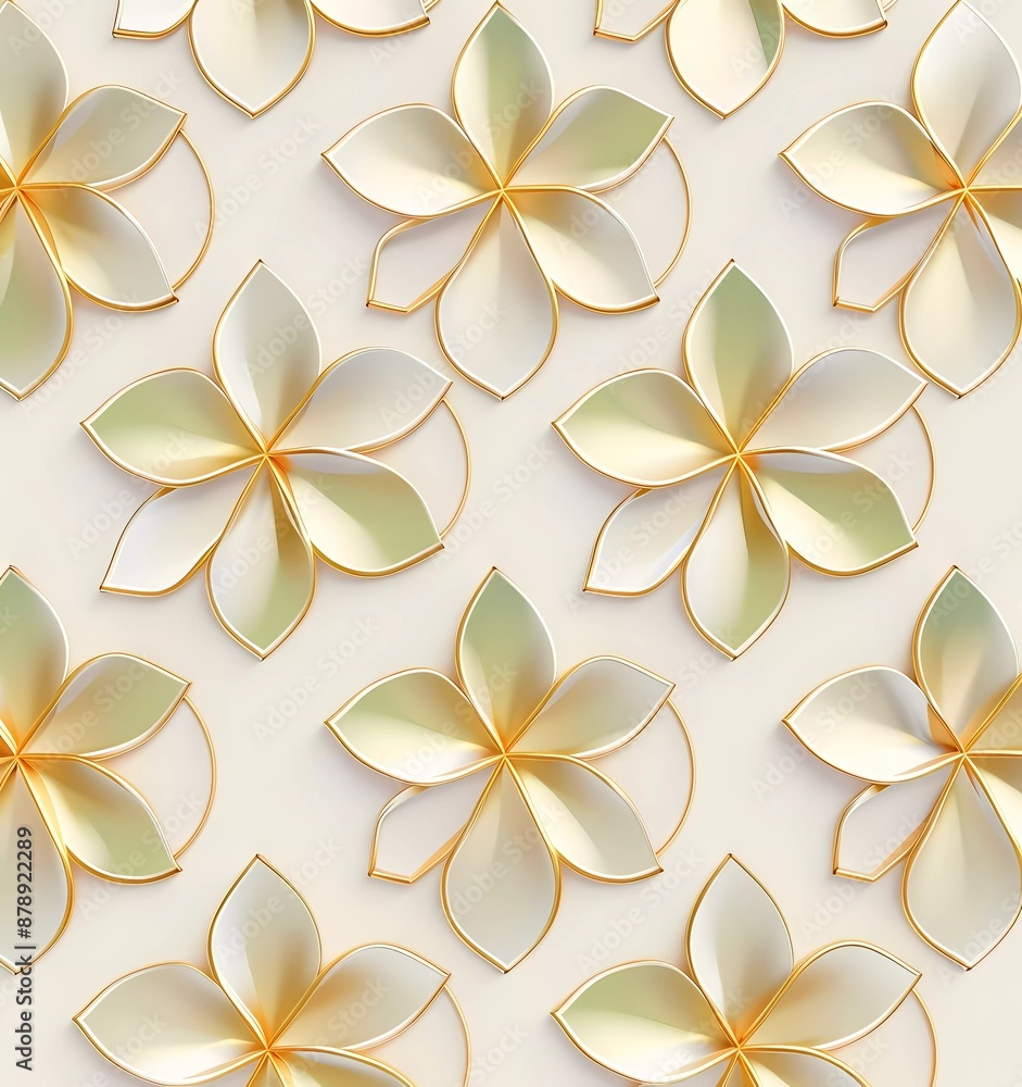 Poster 3d render of a simple pattern on a white background with golden and olive green accents in the style