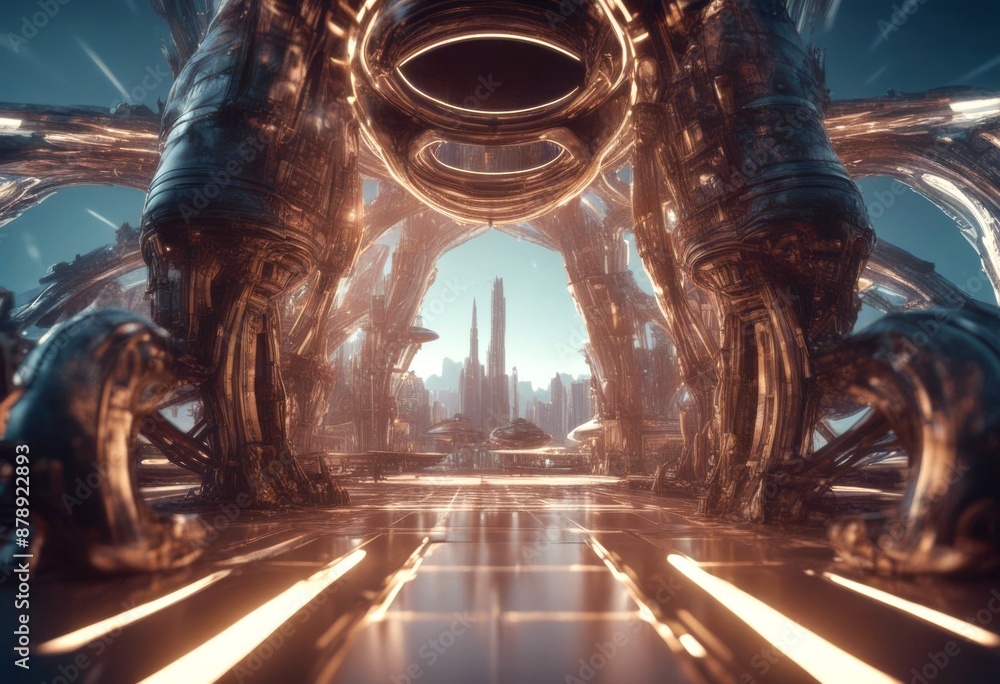 Aufkleber sci rendering 3d strange fantasy futuristic alien structure fi abstract background future light tech