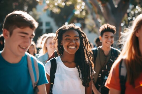 diverse College students walking together outdoors