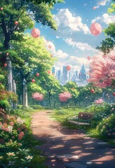 花が咲き乱れる絵のような公園