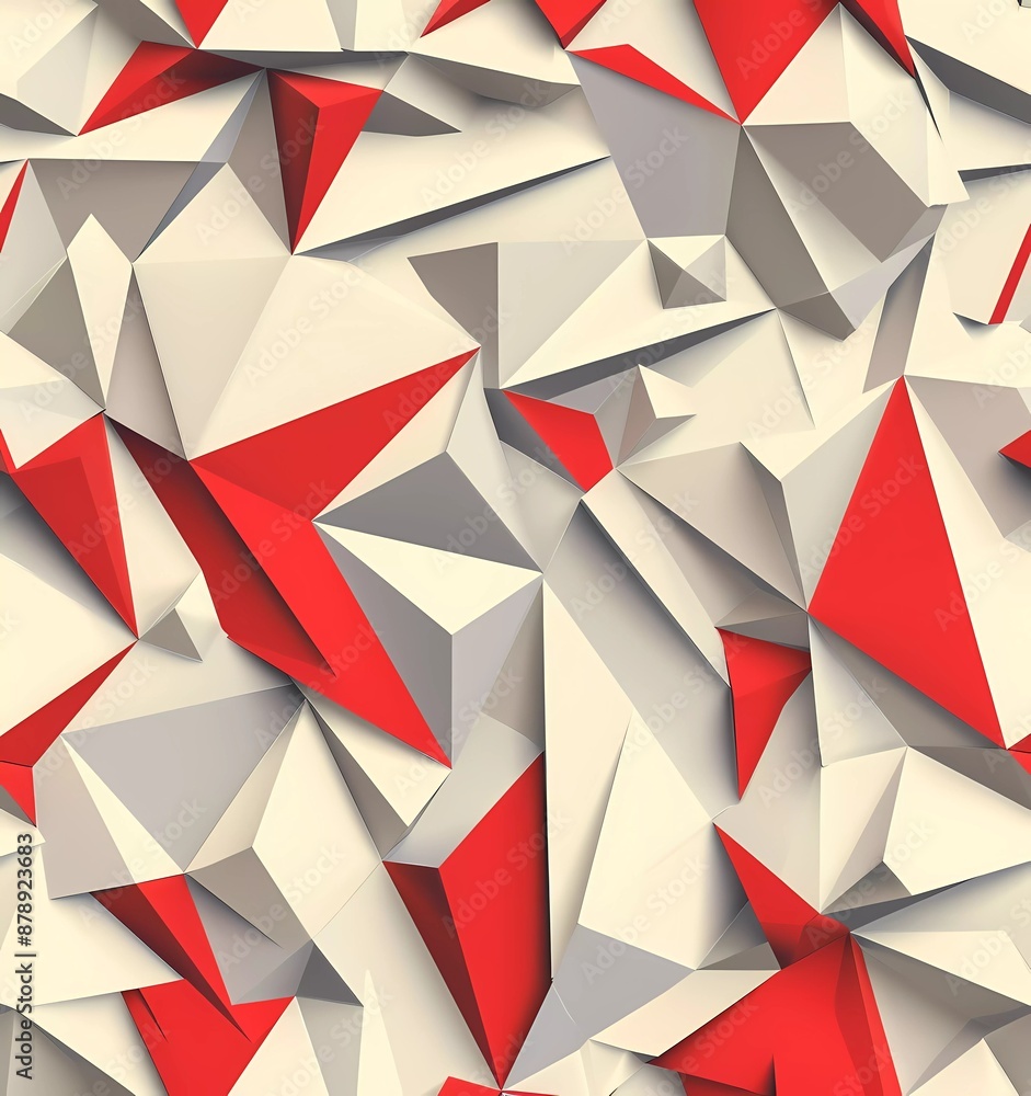 Poster 3d vector seamless pattern with abstract minimalistic geometry, squares and triangles in beige, red,