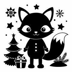 Christmas kid fox vector,cartoon, illustration, animal, vector, cute, cat, 
