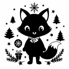 Christmas kid fox vector,cartoon, illustration, animal, vector, cute, cat, 