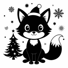 Christmas kid fox vector,cartoon, illustration, animal, vector, cute, cat, 