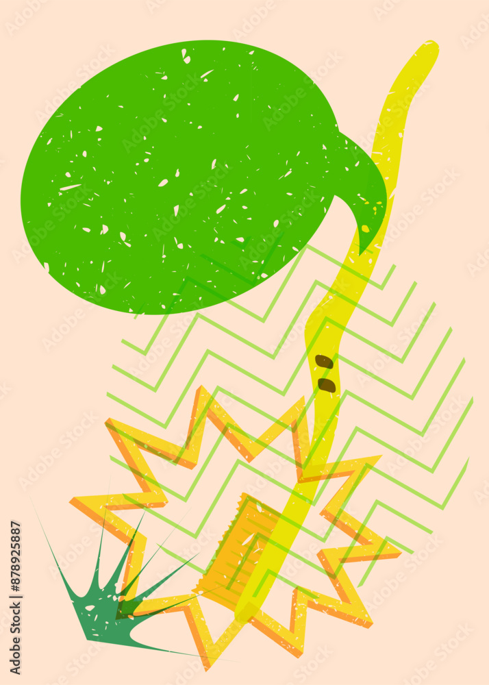 Poster risograph toothbrush with speech bubble with geometric shapes. objects in trendy riso graph print te