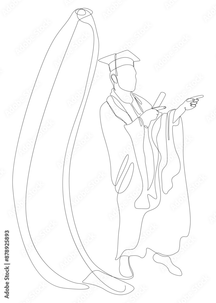 Aufkleber one continuous line of graduati man with banana. thin line illustration vector concept. contour draw