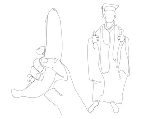 One continuous line of Graduati man with banana. Thin Line Illustration vector concept. Contour Drawing Creative ideas.