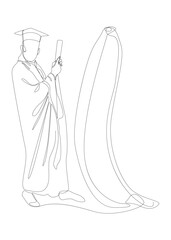 One continuous line of Graduati man with banana. Thin Line Illustration vector concept. Contour Drawing Creative ideas.