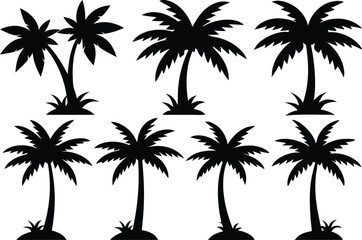 Fototapeta premium Palm tree Silhouette Set, set of black silhouettes of a palm tree, silhouette of a palm tree isolated 