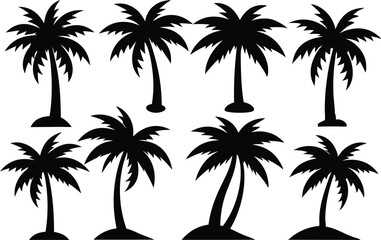 Palm tree Silhouette Set, set of black silhouettes of a palm tree, silhouette of a palm tree isolated
