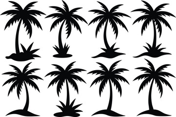 Palm tree Silhouette Set, set of black silhouettes of a palm tree, silhouette of a palm tree isolated
