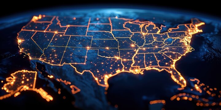 USA Map with Glowing Cities at Night