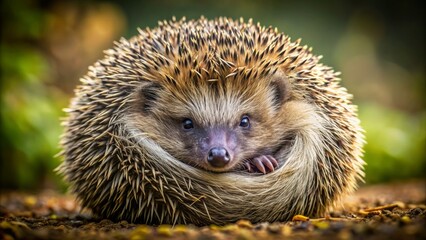 Fototapeta premium Full-body portrait of a hedgehog curled up in a ball