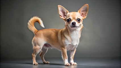 Full-body portrait of a chihuahua with a wagging tail standing
