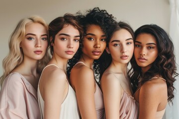 Obraz premium Style and confidence Diverse group of empowered women standing together against a studio background