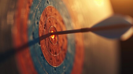 Close-up image of an arrow hitting the bullseye on a target board, representing precision, focus, and success.