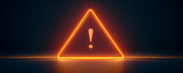 Glowing warning triangle with exclamation mark on a dark background, symbolizing caution, alert, or danger in neon style.