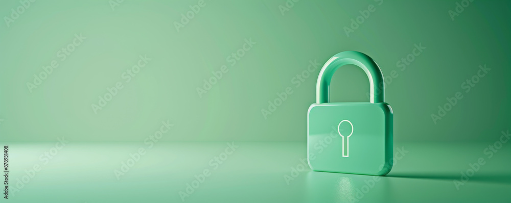 Poster minimalistic image of a green padlock symbolizing security and protection on a smooth surface with a