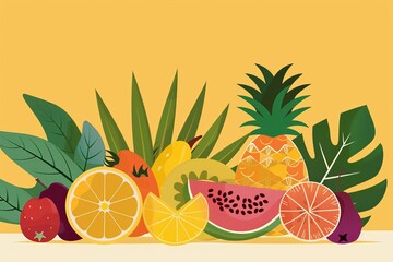 tropical fruit with flat background