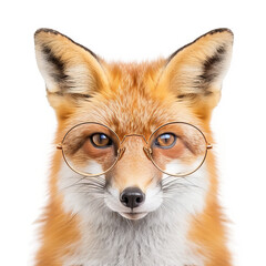 Obraz premium A close-up portrait of a fox wearing glasses, showcasing its sharp features and intelligent expression.