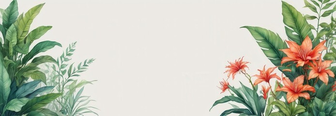 Tropical Floral Border with Orange Flowers.