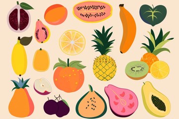 tropical fruit with flat background