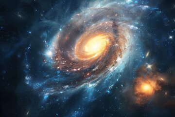 Fototapeta premium Bright spiral galaxy with blue and orange tones