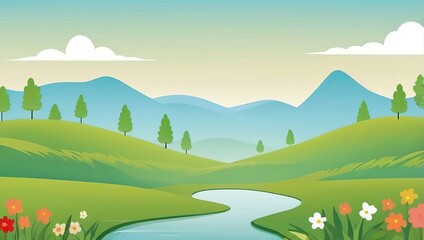 Obraz premium Landscape illustration anime style background, Generative Ai