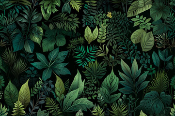 Lush Greenery Background with Detailed Leaf Illustrations