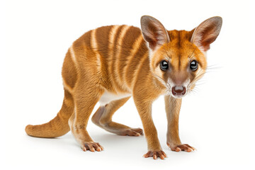 Obraz premium Adorable numbat standing against a white background. A small Australian marsupial with distinctive stripes and curious expression.
