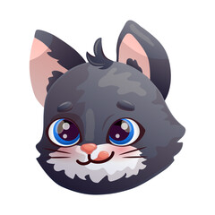 Cute cartoon black cat's head. Anthropomorphic character. Vector illustration.