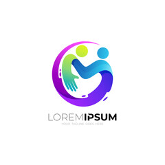 Fototapeta premium Charity logo with 3d colorful design template, people care