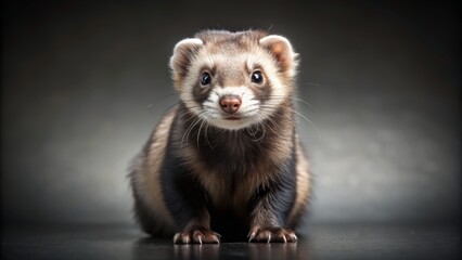 Full-body portrait of a ferret exploring a studio set